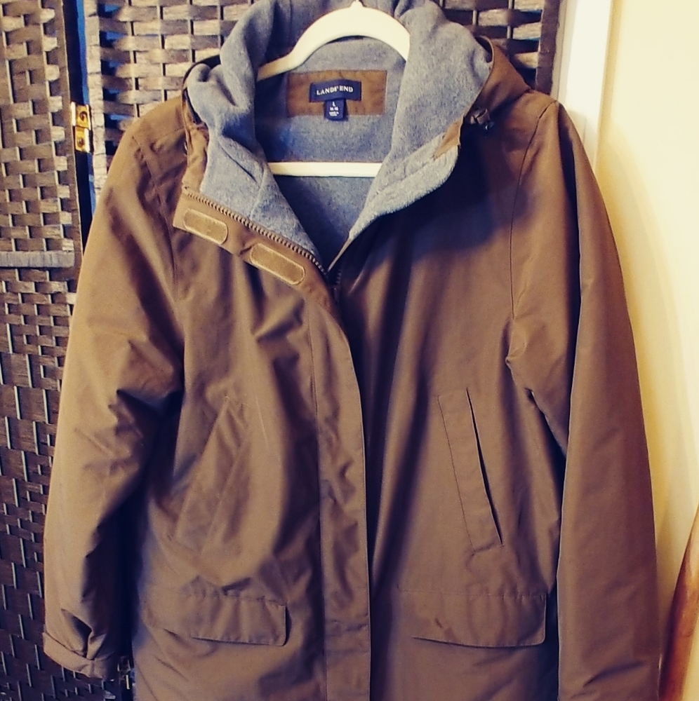 Lands End midi Car Coat Taupe Nwot 14-16 L